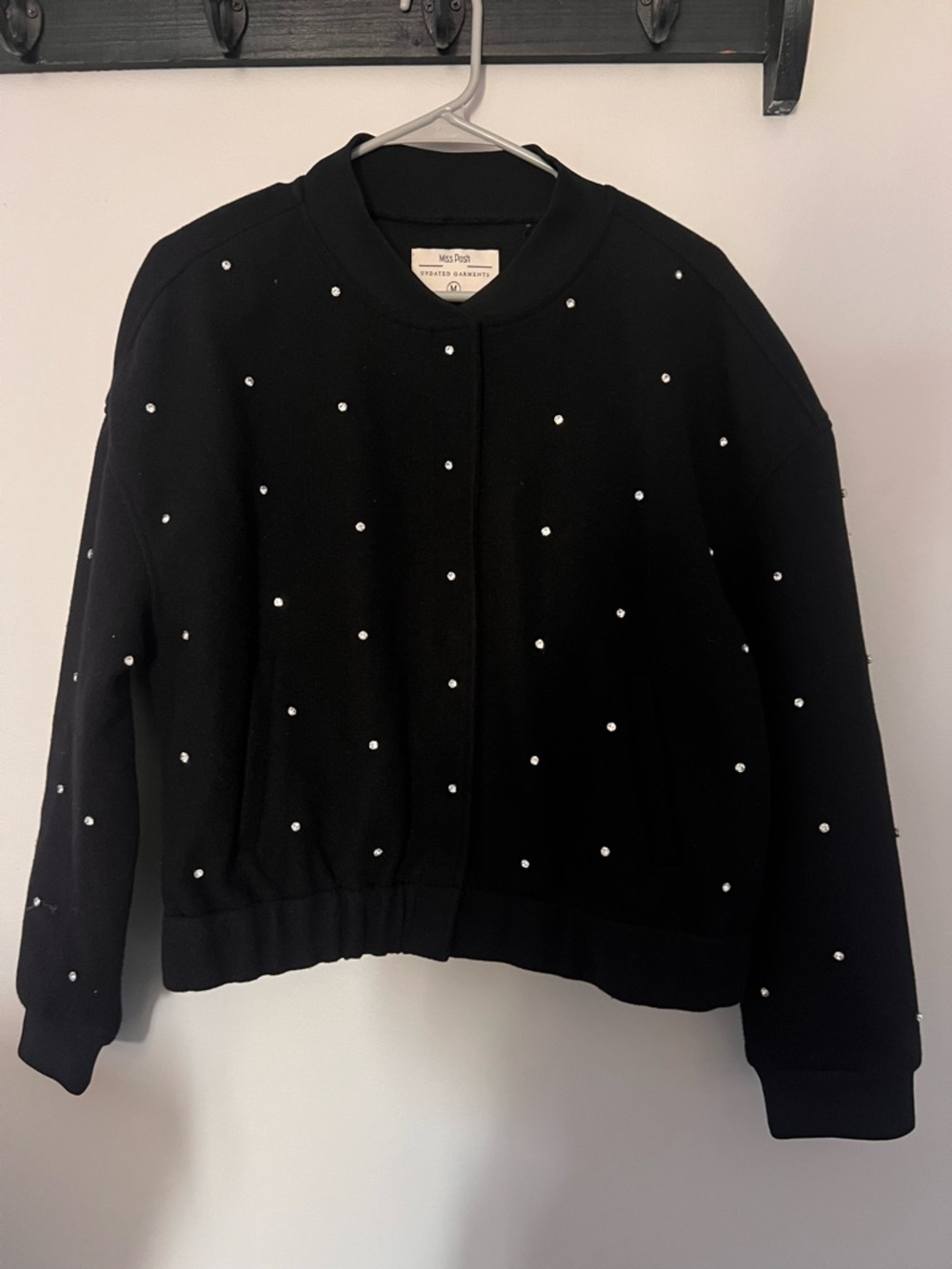 Miss Posh Outwear Bomber Style Black And Rhinestone Women's Jacket Chic 80’s Pop